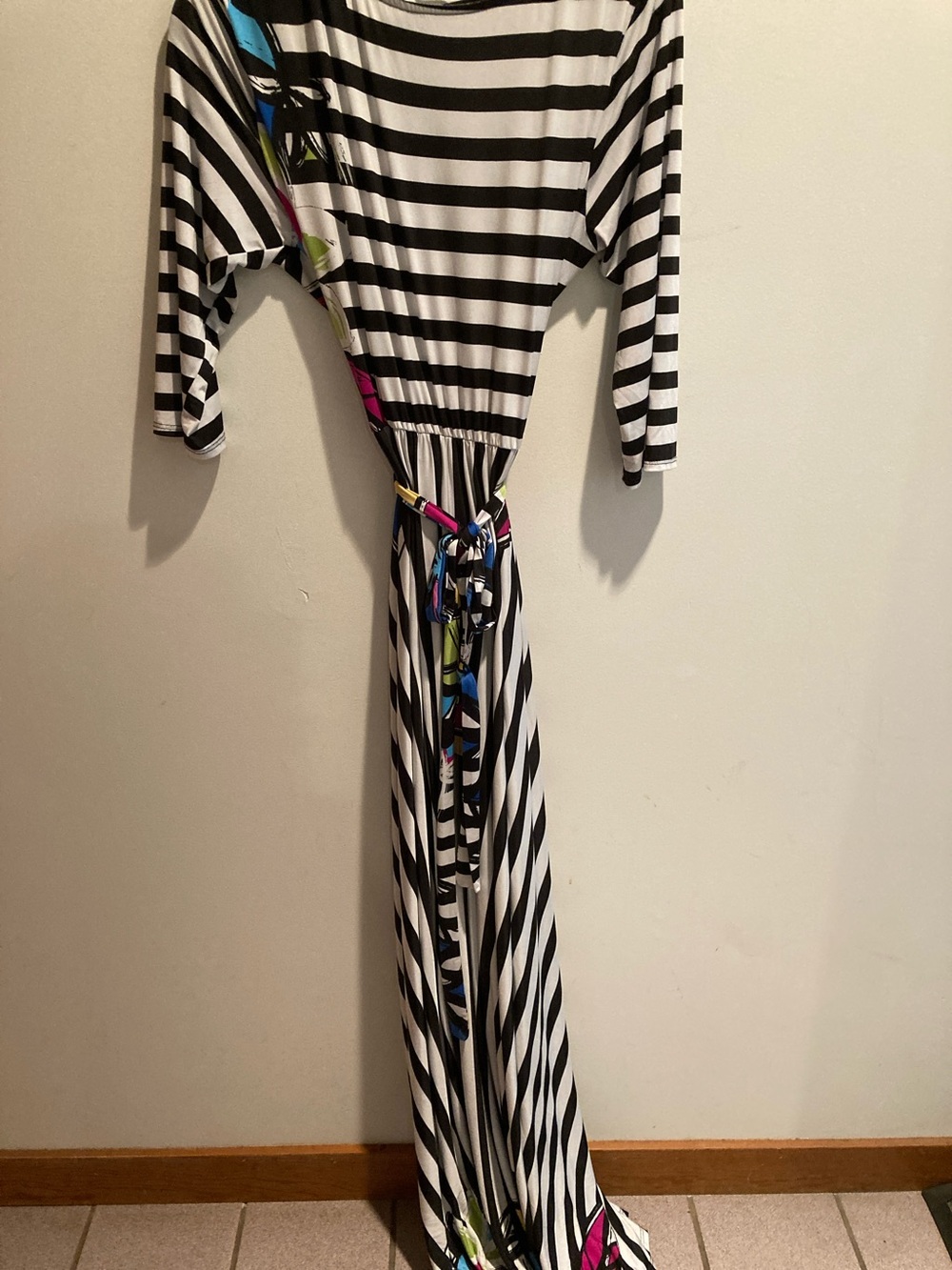 Black & White Striped Maxi Dress with Pink and Blue Accent great for Halloween ?